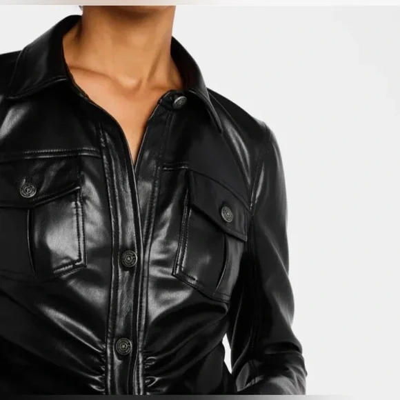 Cinq a sept Alizee Vegan Leather Mini Shirt Dress in Black. Size 10. NWT. - Picture 4 of 9